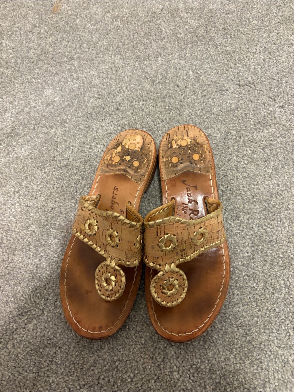 Jack Rogers Tan Cork, Gold Trim Sandals